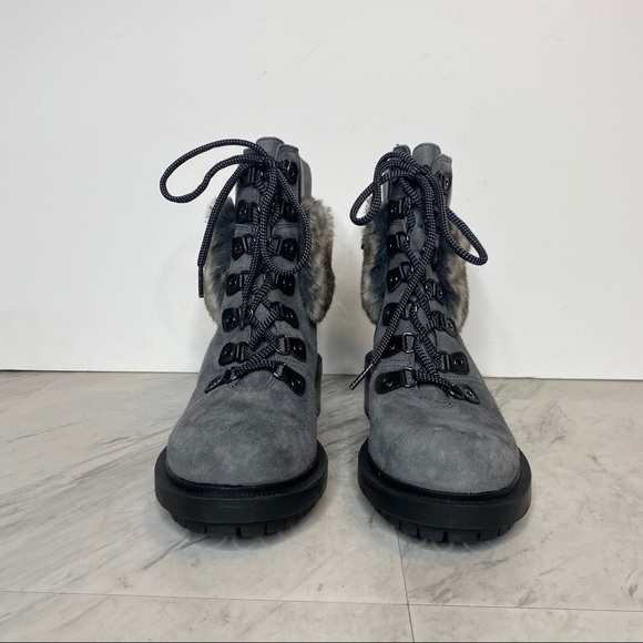 New! Botkier Madigan Suede Fur Lace Up Gray Boot 8.5 - Picture 2 of 13